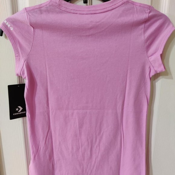 Converse Girl's Youth Pink Chuck Taylor Short Sleeve TShirt NWT Medium - Picture 2 of 4